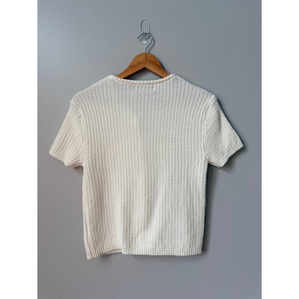 French Connection Egret Textured Knit Short Sleeve Cardigan Gold Buttons Size S - Picture 3 of 8